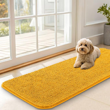 OLANLY Dog Door Mat for Muddy Paws 47x17, Absorbs Moisture and Dirt, Absorbent Non-Slip Washable Doormat, Quick Dry Chenille Mud Mat, Entry Indoor Entryway Carpet for Inside Floor, Golden Yellow