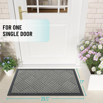 OLANLY Front Door Mat Outside Entrance 29.5x17, Absorbent, Heavy Duty Sturdy Natural Rubber Doormat Indoor Outdoor, Stain Fade Resistant, Non-Slip Low Profile Floor Mat Entryway, Modern Gray Diamond