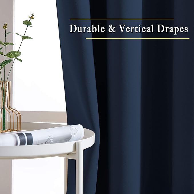 NICETOWN Room Darkening Curtains Blackout 30 inch Curtains for Kitchen, Navy Blue Grommet Solid Window Treatments Sound Reducing for Bedroom, 2 Panels, W37 x L30, 2 Panels