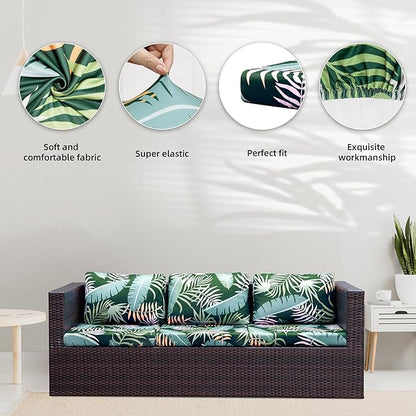 8Pcs Stretch Patio Cushion Covers,Outdoor Couch Covers Replacement,Outdoor Couch & Sofa Slipcovers,for Patio Furniture Cushion Covers,Washable Reusable Furniture Protector (Green Forest, Cover Only)
