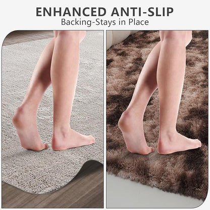 Shag Area Rugs for Bedroom Living Room,5X8 Ultra Soft Fluffy Area Rugs for Dorm,Indoor Carpet Nursery Rugs for Kids Girls Room Home Decor, Mottling Brown