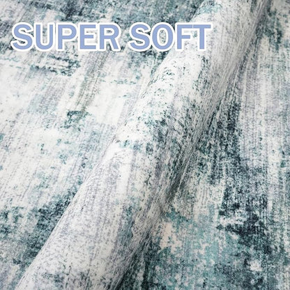 IOHOUZE Modern Abstract Area Rugs 6x9 Ft Washable Rugs for Living Room, Non Slip Dining Room Rug, Printed Faux Wool Rugs for Bedroom, Floor Carpet for Office Nursery Playroom, Sage Grey