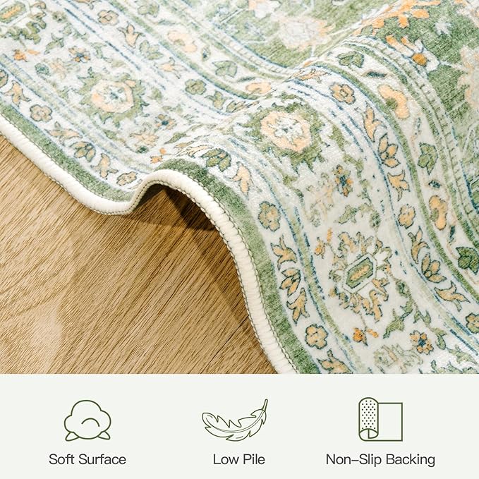 Lofus 10x14 Area Rug for Living Room,Light Green Washable Area Rugs with Non-Slip Backing,Soft Boho Carpets for Bedroom Dining Room Home Office Indoor Nursery