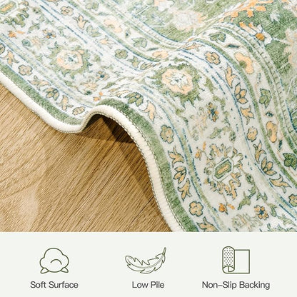 Lofus 10x14 Area Rug for Living Room,Light Green Washable Area Rugs with Non-Slip Backing,Soft Boho Carpets for Bedroom Dining Room Home Office Indoor Nursery