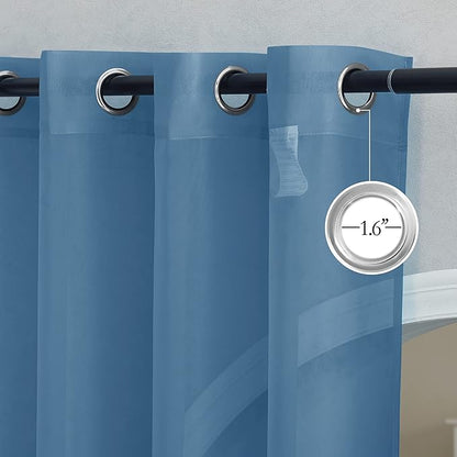NICETOWN Stone Blue Sheer Curtains 108 inches Long, Grommet Top Elegant Voile Textured Window Treatments Light Filtering for Bedroom/Living Room, W54 x L108, 2 Panels