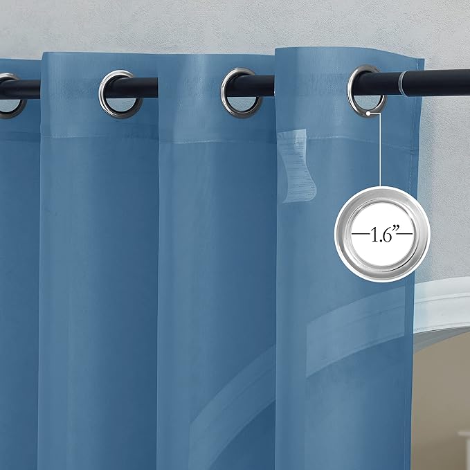 NICETOWN Voile Sheer Stone Blue Curtains 84 Inches Long, Grommet Airy & Lightweight Window Treatment Translucent Elegant Drapes for Living Room/Bedroom, W54 x L84, 2 Panels