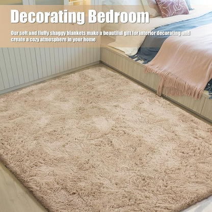 Ultra Soft Fluffy Area Rugs for Bedroom Living Room 10x14, Nursery Rug, Non-Slip Carpet for Kids Dorms Decor, Shaggy Bedside Rug, Beige