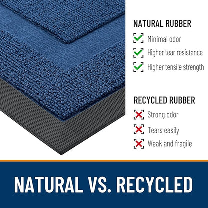 OLANLY Front Door Mat Indoor Outdoor Entrance, Waterproof All-Season, All-Weather Doormat, Sturdy Natural Rubber, Low Profile, Easy Clean Patio Porch Entryway Mat, 47x23, Navy Blue