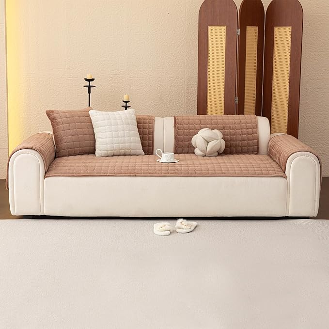 Velvet Couch Covers for Dogs, Dog Sectional Couch Covers, Pet Couchs Cover for 3-4 Seater, Couchs Protector for Dogs, Sectional Sofa Cover for Pet Washable(1PC,Dark Brown,27.6"×82.7")