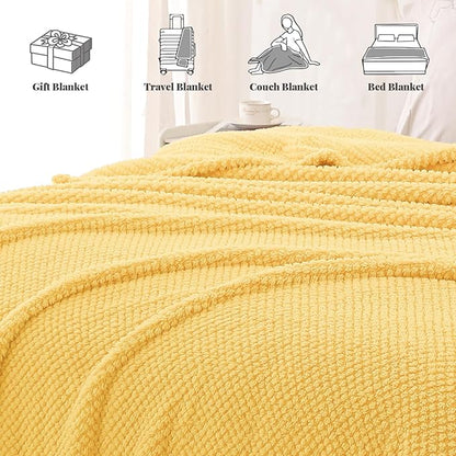 Whale Flotilla Twin Size Fuzzy Fleece Blanket for Bed, 60x80 Inch Fluffy Warm Soft Jacquard Blankets for All Season, Lightweight and Cozy, Yellow