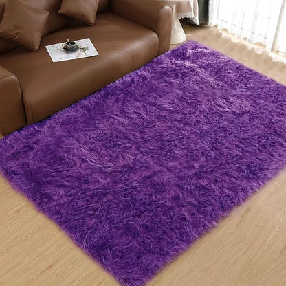 Goolela Purple Area Rug 6x9 Fluffy Fuzzy Furry Shag Carpet for Living Room Bedroom Faux Sheepskin Fur Plush Rectangle