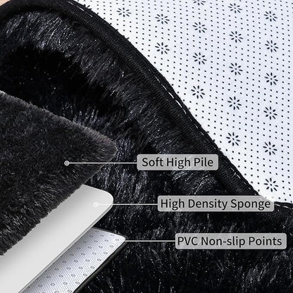 Fluffy Shag Runner Rugs for Bedroom Hallways, 2x8 Black Long Soft Throw Area Rug Non Slip for Bedside Dorm, Shaggy Furry Carpet for Nursery Living Room Home Decor