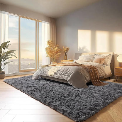 ONASAR Grey Area Rugs 9x12 Living Room, Gray Large Fluffy Shag Bedroom Rug, Soft Plush Thick Shaggy Big Floor Carpet for Kids Boy and Girls Teen Dorm Nursery Indoor Home Decor Aesthetic