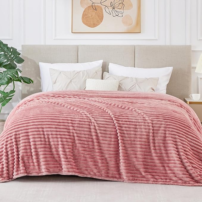 BEDELITE Fleece Blanket Queen Size – 3D Ribbed Jacquard Soft and Warm Decorative Fuzzy Blankets – Cozy, Fluffy, Plush Lightweight Throw Blankets for Couch, Bed, Sofa(Pink, 90x90 inches)