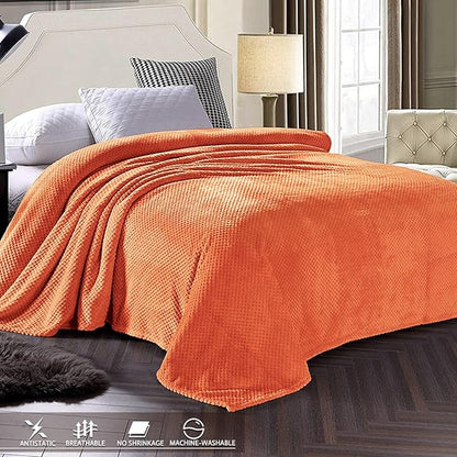 Exclusivo Mezcla Fleece Bed Blanket King Size, Super Soft and Warm Blankets for Couch, Sofa and Bed Waffle Textured, Cozy, Fuzzy and Lightweight (Burnt Orange, 90x104 Inches)