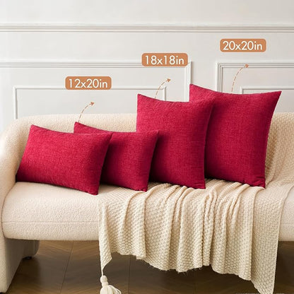 MIULEE Pack of 2 Red Couch Throw Pillow Covers 20x20 Inch Soft Polyester Chenille Pillow Covers for Sofa Living Room Solid Dyed Pillow