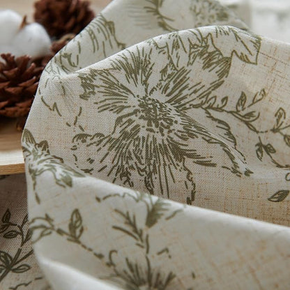 jinchan Linen Blend Floral Curtains for Living Room 63 Inches Extra Long Farmhouse Printed Curtain Back Tab Green Peony Flower Patterned Drapes Bedroom Window Curtains Set 2 Panels