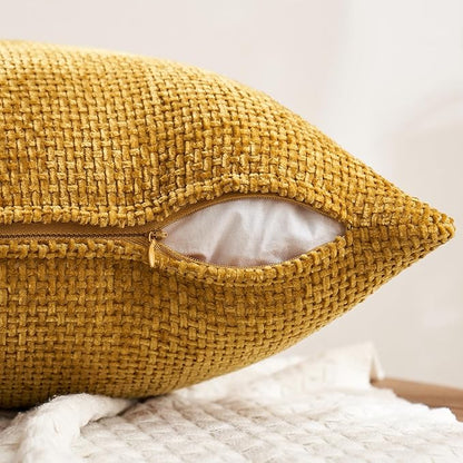 MIULEE Pack of 4 Couch Throw Pillow Covers 18x18 Inch Neutral Gold/Brown Soft Decorative Chenille Pillow Covers Farmhouse Accent Cushion Covers for Boho Home Decor Sofa Bedroom Living Room