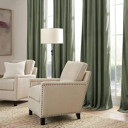 RYB HOME Sage Green Velvet Curtains with Hook Tape, Thermal Insulated Privacy Protect Decorative Drapes for Home Theater, W 42 x L 84 inches, 2 Panels Set
