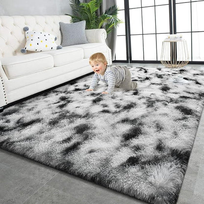 TWINNIS Super Soft Shaggy Rugs Fluffy Carpets, 5x8 Feet, Indoor Modern Plush Area Rugs for Living Room Bedroom Kids Room Nursery Home Decor, Upgrade Anti-Skid Rectangular Fuzzy Rug, Black and White