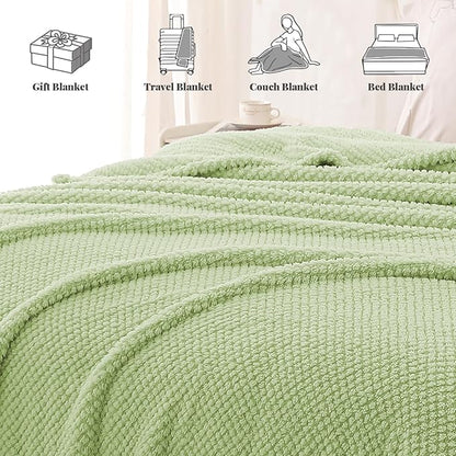 Whale Flotilla Extra Large Fuzzy Fleece Throw Blanket for Couch, 50x70 Inch Fluffy Warm Soft Jacquard Blankets for All Season, Lightweight and Cozy, Light Green