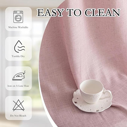 MYSKY HOME Pink Curtains for Girls Bedroom, Semi Sheer Nursery Curtains 63 Inch Length for Small Windows Boho Farmhouse Back Tab Soft Touch Light Filtering Drapes, 50" Wide, Light Pink, Sets of 2