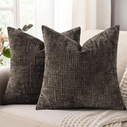 decorUhome Dark Brown Chenille Euro Sham Throw Pillow Covers 24x24 Set of 2 Textured Soft Cozy Slubby Couch Pillow Covers Modern Farmhouse Boho Decorative Pillow Cases for Bed Sofa Living Room