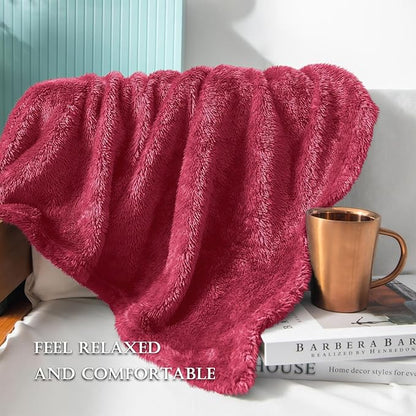 Exclusivo Mezcla Plush Fuzzy Fleece Throw Blanket Extra Large, Super Soft, Fluffy and Warm Blankets for Couch, Bed, All Season (Deep Red, 50x70 inches)