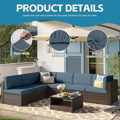 14Pcs Outdoor Cushion Covers, Patio Cushion Covers,Stretch Elastic Slipcovers, Replacement Washable & Reusable Furniture Protector for Patio Couch (Gray-Blue,Cover Only)