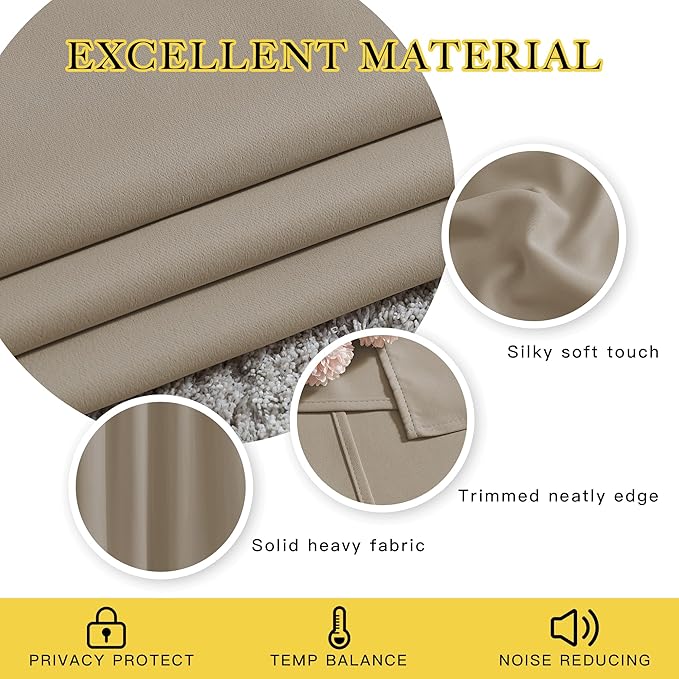 NICETOWN Room Darkening Curtain Panels - (52 inches Wide, Taupe, 2 Pieces) Nursery & Infant Care Drapes, Extra Long 108 inches Length Curtains for Patio Door/Dining Room