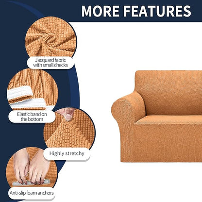 Cupuamon 2026 New Stretch Loveseat Sofa Slipcovers Couch Cover for 2 Cushion Furniture Protector Sofa Covers with Elastic Bottom Jacquard Fabric Small Checks for Pets, Kids - Golden