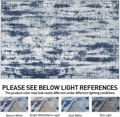 9x12 Area Rugs Washable Rug: Modern Abstract Living Room Rug Soft Anti-Skid Thin Carpet Indoor Floor Non-Shedding Carpets for Bedroom Dining Room Farmhouse Nursery Home Office Blue Grey