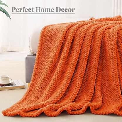 Whale Flotilla King Size Fuzzy Fleece Blanket, Fluffy Warm Soft Jacquard Bed Blankets for All Season, Lightweight and Cozy, 90x104 Inch, Burnt Orange