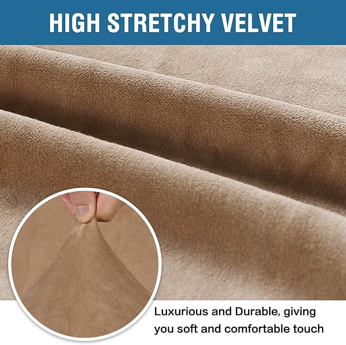 H.VERSAILTEX Stretch Velvet Sofa Covers for 3 Cushion Couch Covers Furniture Protector Soft with Non Slip Elastic Bottom, Crafted from Thick Comfy Rich Velour (Large Sofa 90"-97", Camel)