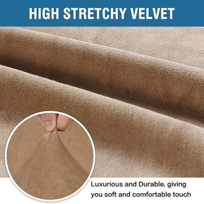 H.VERSAILTEX Stretch Velvet Sofa Covers for 3 Cushion Couch Covers Furniture Protector Soft with Non Slip Elastic Bottom, Crafted from Thick Comfy Rich Velour (Large Sofa 90"-97", Camel)