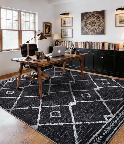 YIHOUSE Moroccan Area Rugs for Living Room 5x7, Black and White Aztec Rug, Western Geometric Soft Low-Pile Washable Rugs for Bedroom, Dining Room