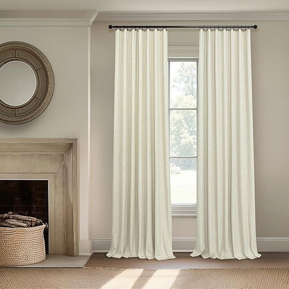 Pitalk Black Out 96 Inch Long Boho Curtains 2 Panel Set Farmhouse Curtain for Living Room Darkening Thermal Noise Reduction Textured Faux Linen Drape 8ft Back Tab Pocket Cream Beige 52x96 Floor Length
