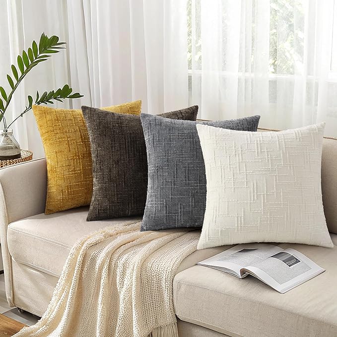 decorUhome Summer Cream White Chenille Throw Pillow Covers 20x20 Set of 2 Textured Soft Cozy Slubby Couch Pillow Covers Modern Farmhouse Boho Decorative Pillow Cases for Bed Sofa Living Room