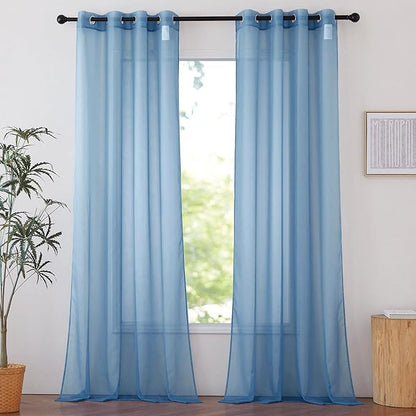 NICETOWN Stone Blue Sheer Curtains 90 Inches Long, Grommet Airy & Lightweight Window Treatments Translucent Elegant Drapes for Living Room/Bedroom, W54 x L90, 2 Panels