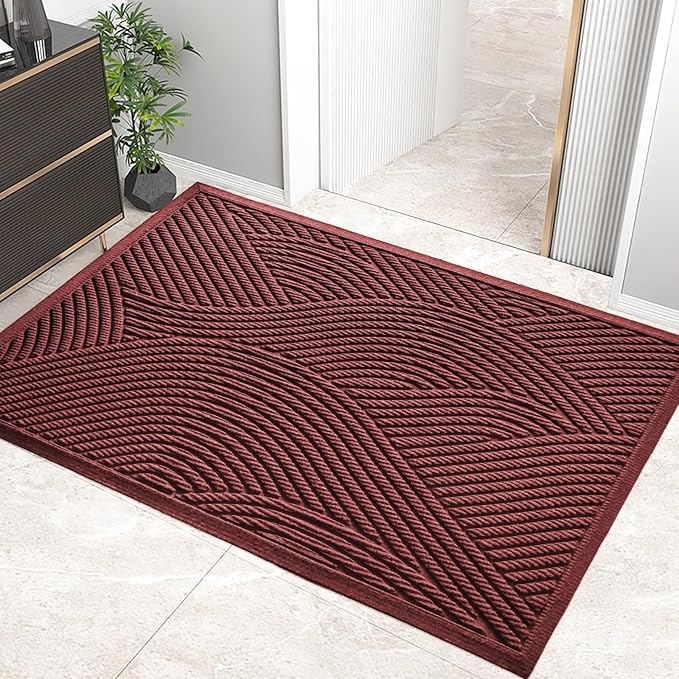 HIYARD Sturdy Front Door Mat, Absorbent Muddy Dirt Resist Welcome Door Mats Outdoor Indoor, Stain and Fade Resistant, Non-Slip Backing Entry Mat Low Profile Doormat for Entryway, 47×32, Red