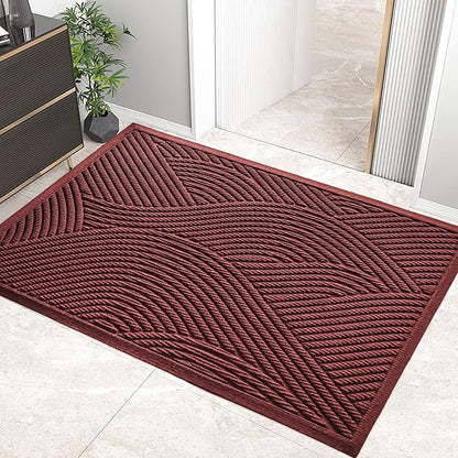 HIYARD Sturdy Front Door Mat, Absorbent Muddy Dirt Resist Welcome Door Mats Outdoor Indoor, Stain and Fade Resistant, Non-Slip Backing Entry Mat Low Profile Doormat for Entryway, 47×32, Red