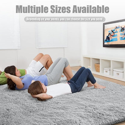 8x10 Fluffy Area Rugs for Living Room,Shag Area Rug for Bedroom,Grey Soft Fuzzy Rug Non-Shedding Indoor Plush Carpet for Kids Bedroom Nursery Home Decor