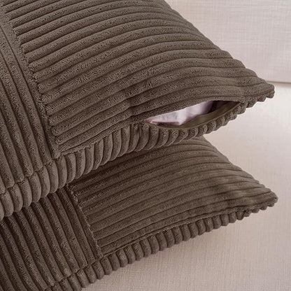 Fancy Homi 2 Packs Dark Brown Euro Decorative Throw Pillow Covers 26x26 Inch for Couch Bed, Rustic Farmhouse Boho Home Decor, Soft Corss Corduroy Patchwork Textured Square Cushion Case 66x66 cm