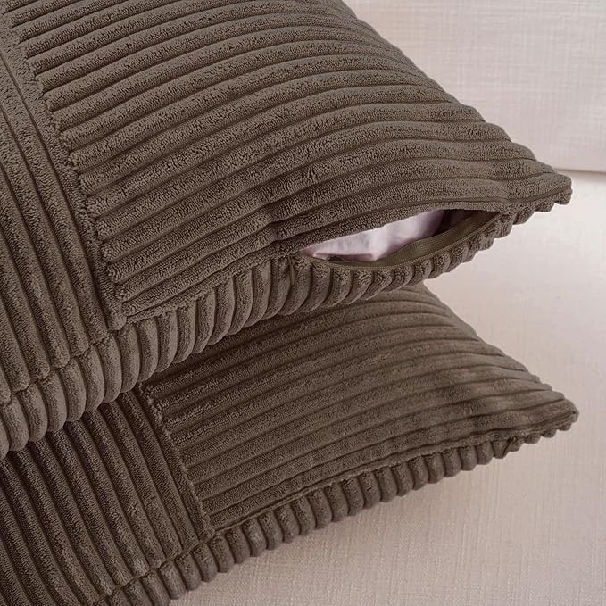 Fancy Homi 2 Packs Dark Brown Lumbar Decorative Throw Pillow Covers 16x26 Inch for Living Room Couch, Rustic Farmhouse Boho Home Decor, Soft Striped Corduroy Rectangle Accent Cushion Case 65x40 cm