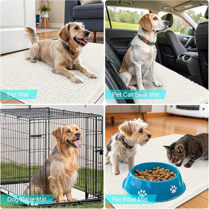 OLANLY Dog Door Mat for Muddy Paws 34x21, Absorbs Moisture and Dirt, Absorbent Non-Slip Washable Doormat, Quick Dry Chenille Mud Mat for Dogs, Entry Indoor Entryway Carpet for Inside Floor, Ivory