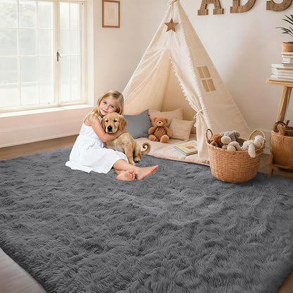 Dark Grey Rugs for Bedroom: 4x6 Fluffy Shag Soft Washable Rug Fuzzy Plush Indoor Carpet for Living Room Kids Girls Boys Room Nursery Dorm (Grey, 4'x6')