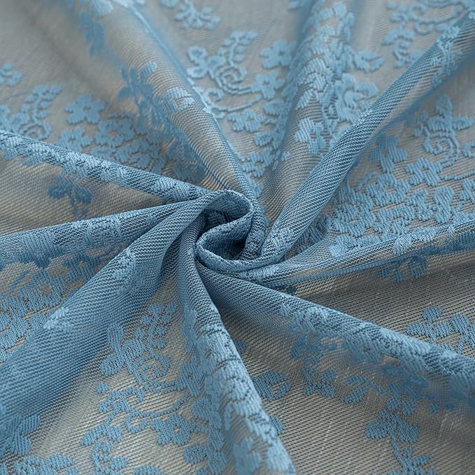 YJ YANJUN Vintage Lace Curtains 102 Inches Long-Victorian Floral Pattern Dusty Blue Boho Floor to Ceiling Sheer Curtain Panels Light-Filtering Rustic Farmhouse Neutral Decor 2 Panels 52W x 102L