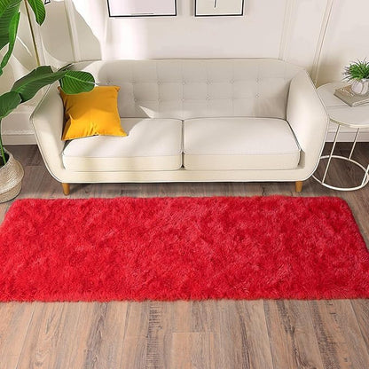 Soft Runner Rugs for Bedroom Hallways, 2x6 Red Fluffy Shag Throw Area Rug Non Slip for Bedside Dorm, Long Shaggy Furry Carpet for Nursery Living Room
