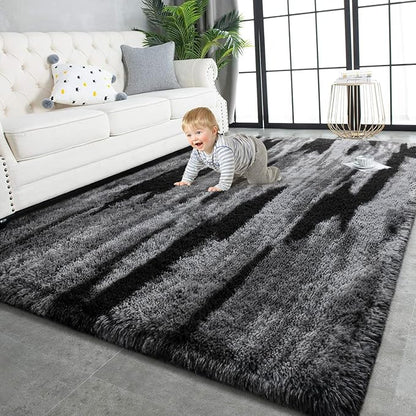TWINNIS Super Soft Shaggy Rugs Fluffy Carpets, 5x8 Feet, Indoor Modern Plush Area Rugs for Living Room Bedroom Kids Room Nursery Home Decor, Upgrade Anti-Skid Rectangular Fuzzy Rug, Black Gray