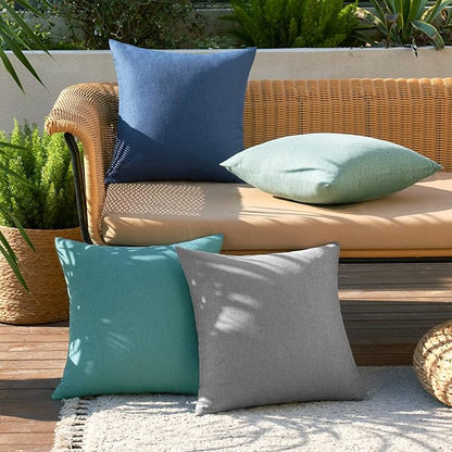 MIULEE Pack of 4 Decorative Outdoor Throw Pillow Covers Linen Waterproof Pillow Covers Farmhouse Cushion Cases for Patio Garden Tent Balcony Couch Sofa 18x18 inch Blue